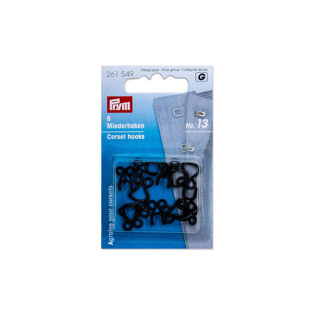 Prym Bodice hooks and eyes, No. 13, black