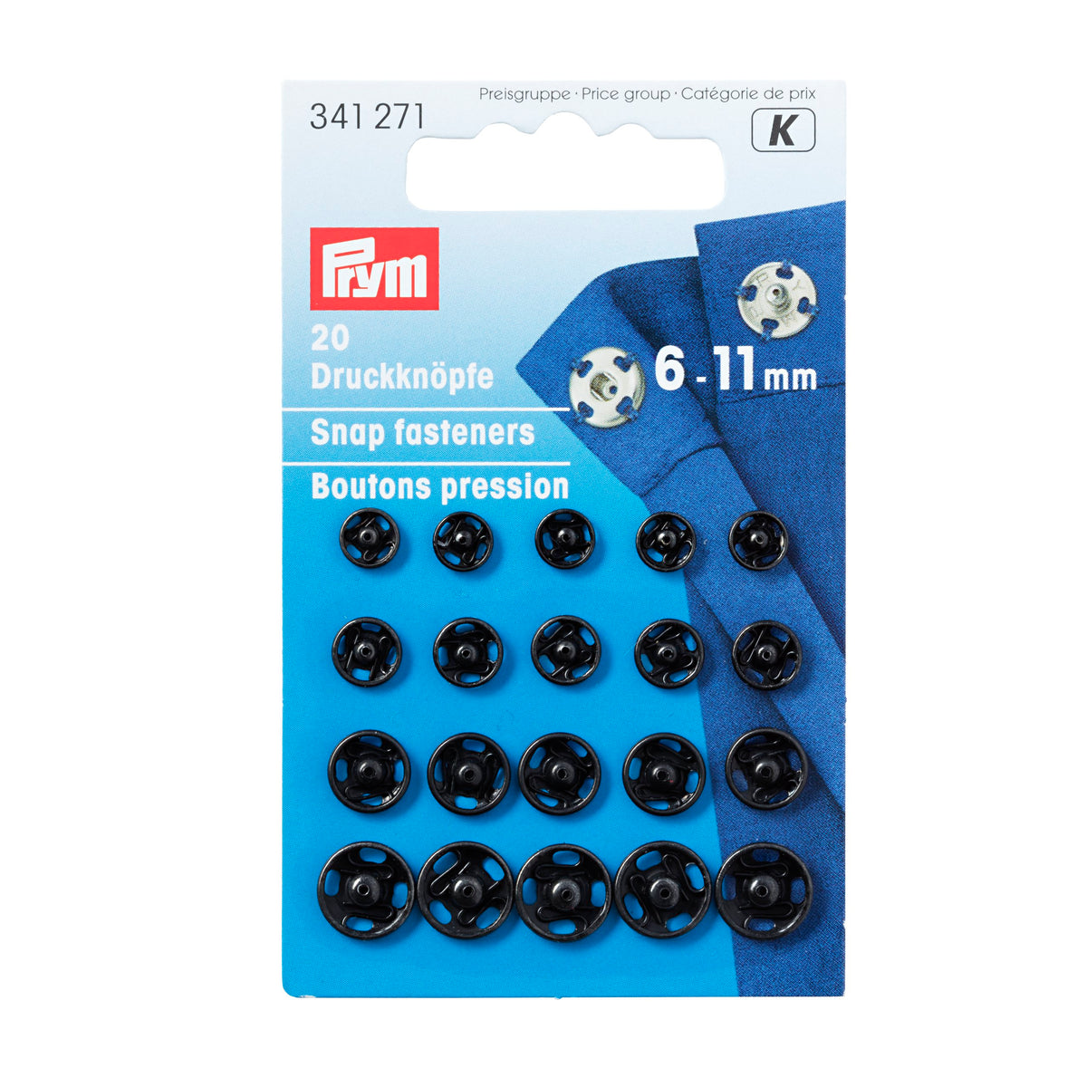 Prym Sew-On Snap Fasteners brass - Black