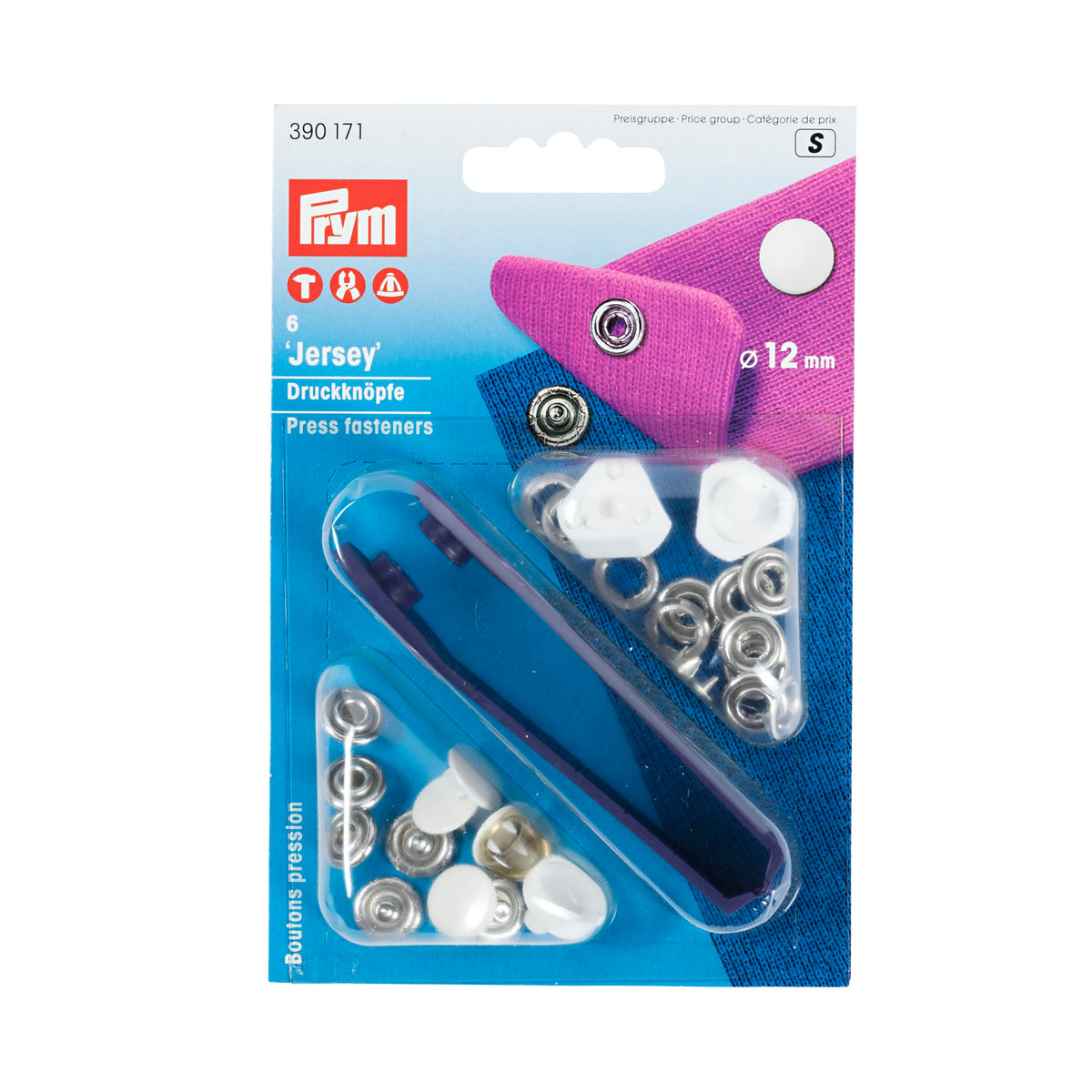 Prym Non-sew press fasteners JERSEY brass smooth cap 12 mm - 3 colour options