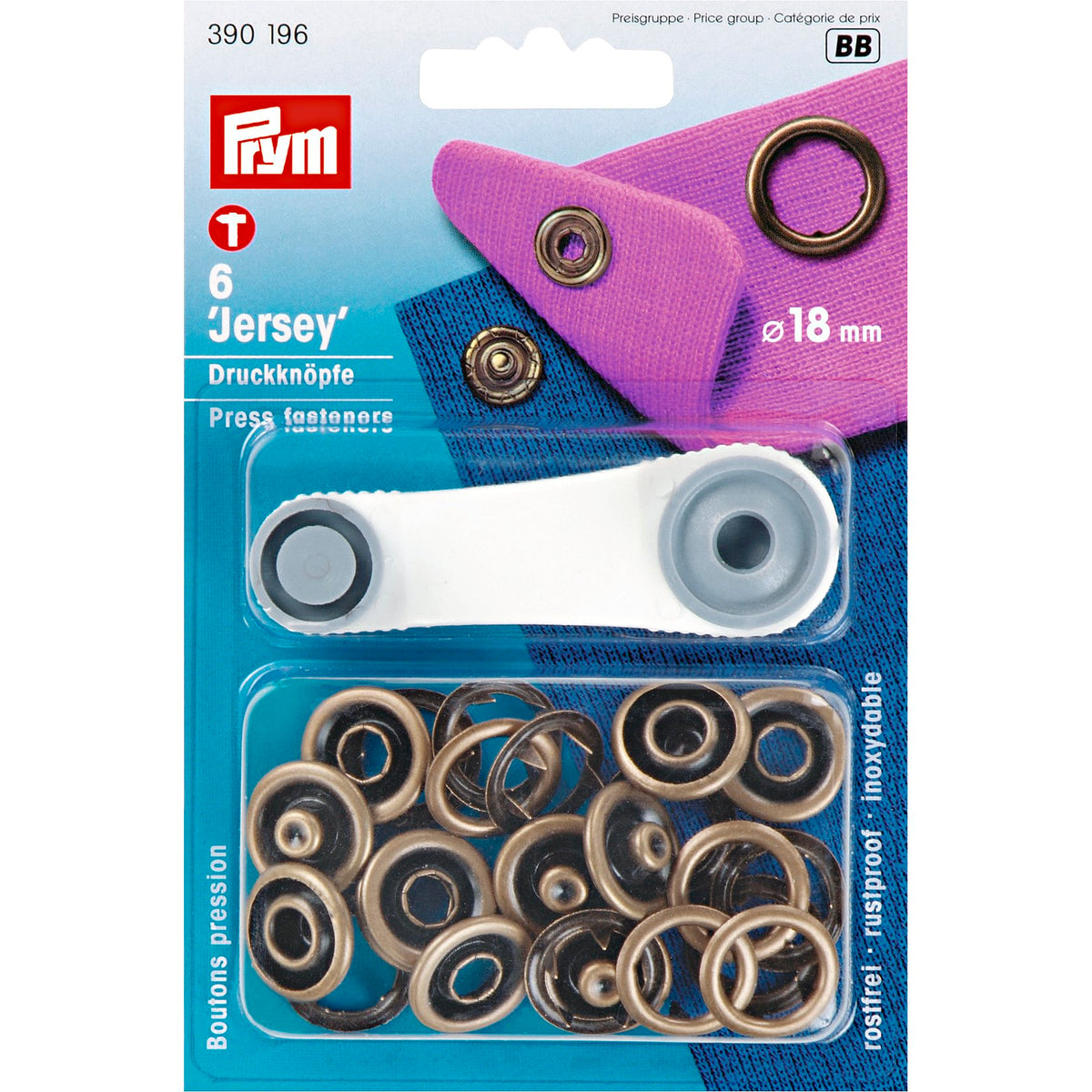Prym Non-sew press fasteners JERSEY brass ring - 2 colour options