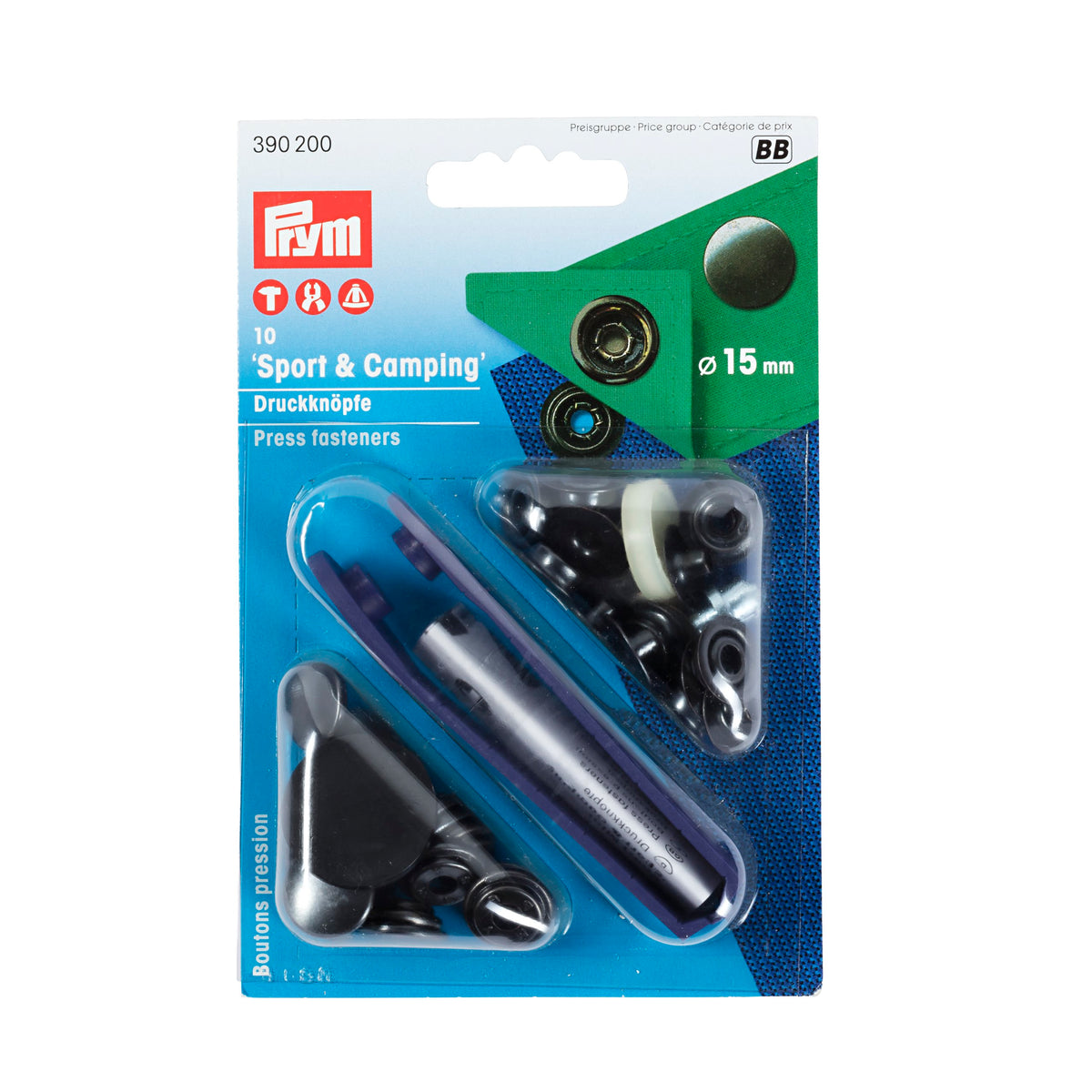 Prym Non-sew fasteners SPORT&CAMPING brass 15mm - 3 colour options