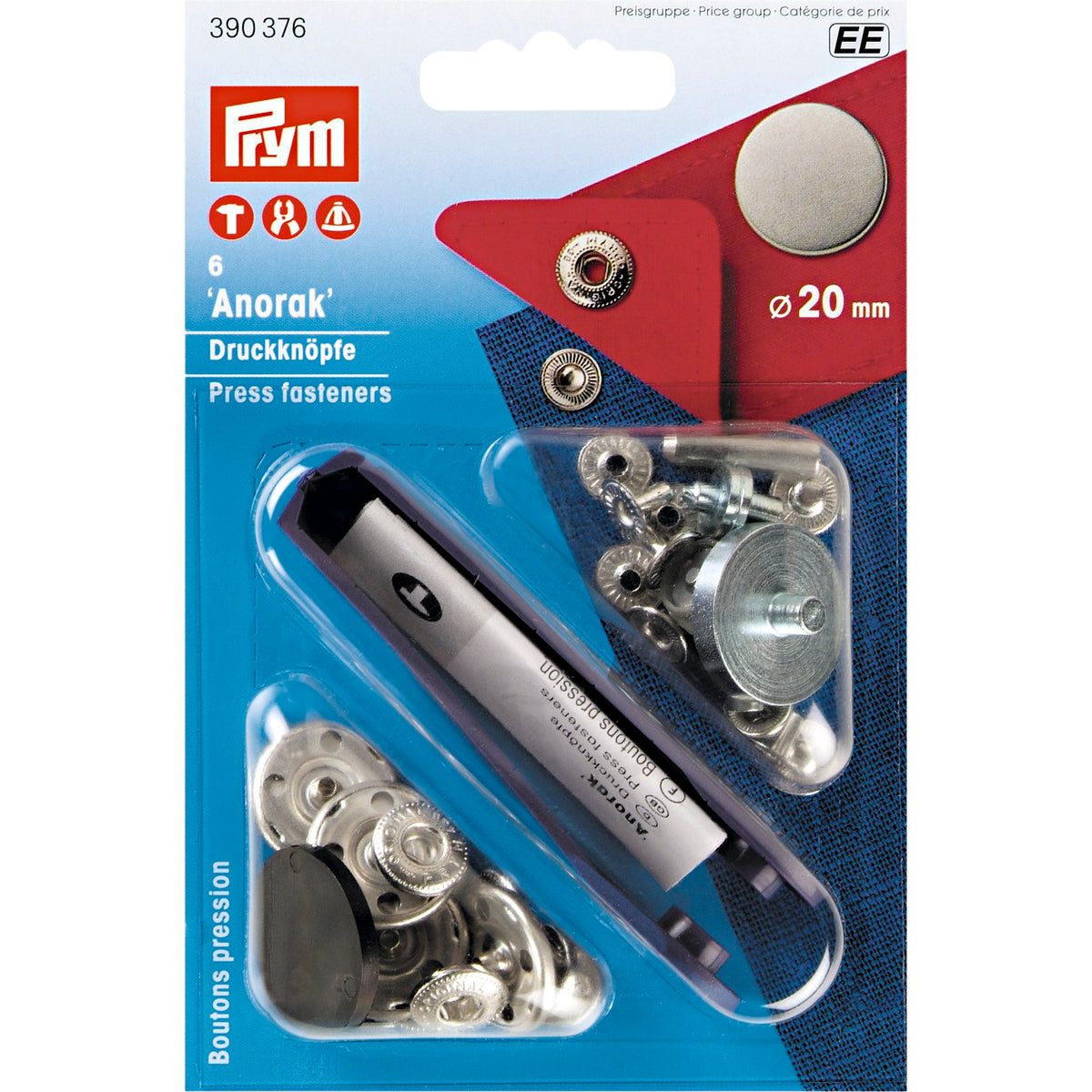 Prym Non-sew fasteners ANORAK flat 20mm - 2 colour options