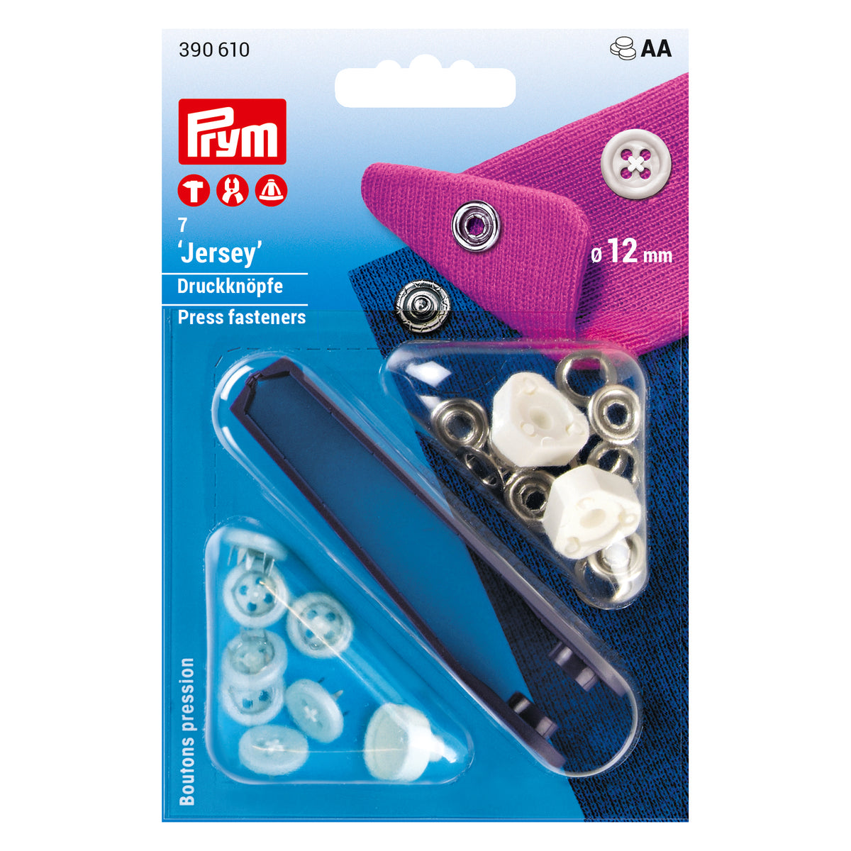 Prym Non-sew Jersey fastener, sew-on look 12mm - 4 colour options