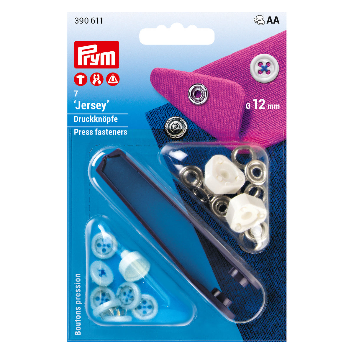 Prym Non-sew Jersey fastener, sew-on look 12mm - 4 colour options
