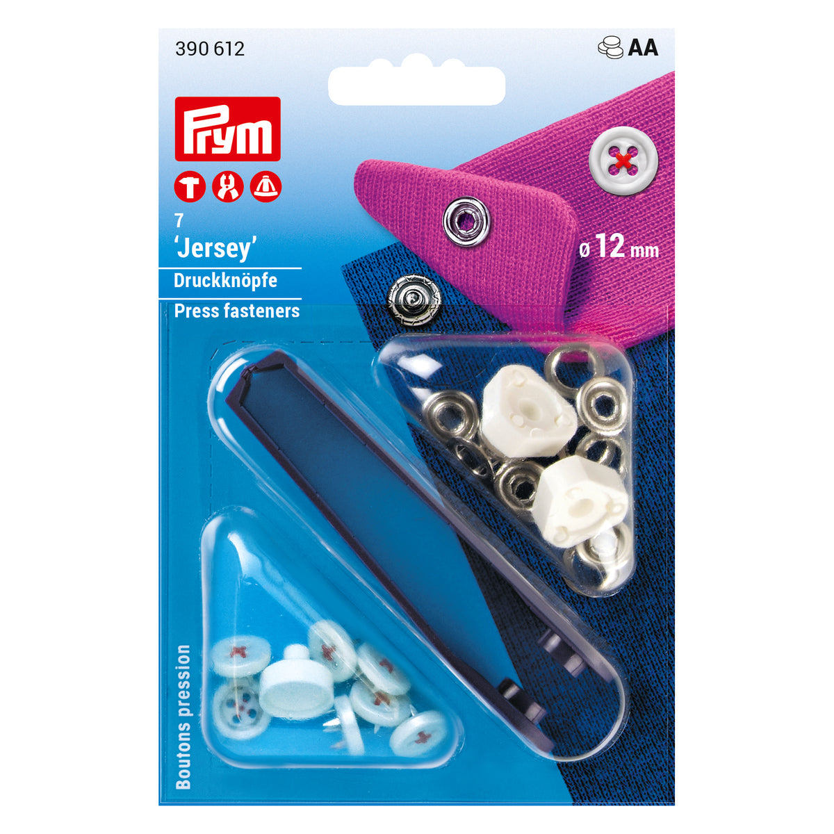 Prym Non-sew Jersey fastener, sew-on look 12mm - 4 colour options