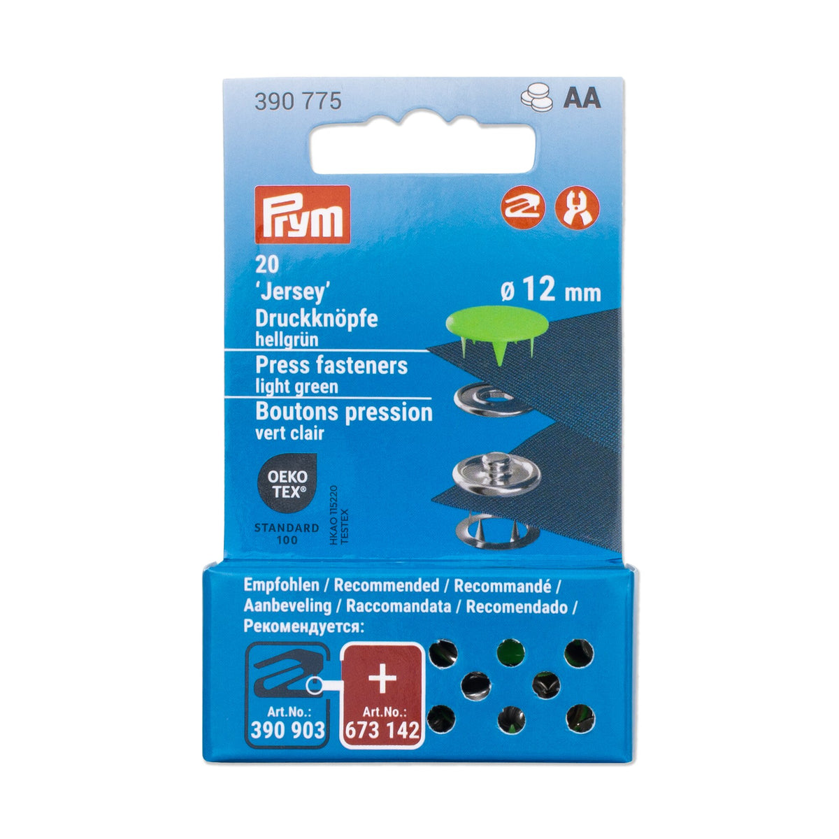 Prym Jersey Press Fasteners, 12mm, Light Green