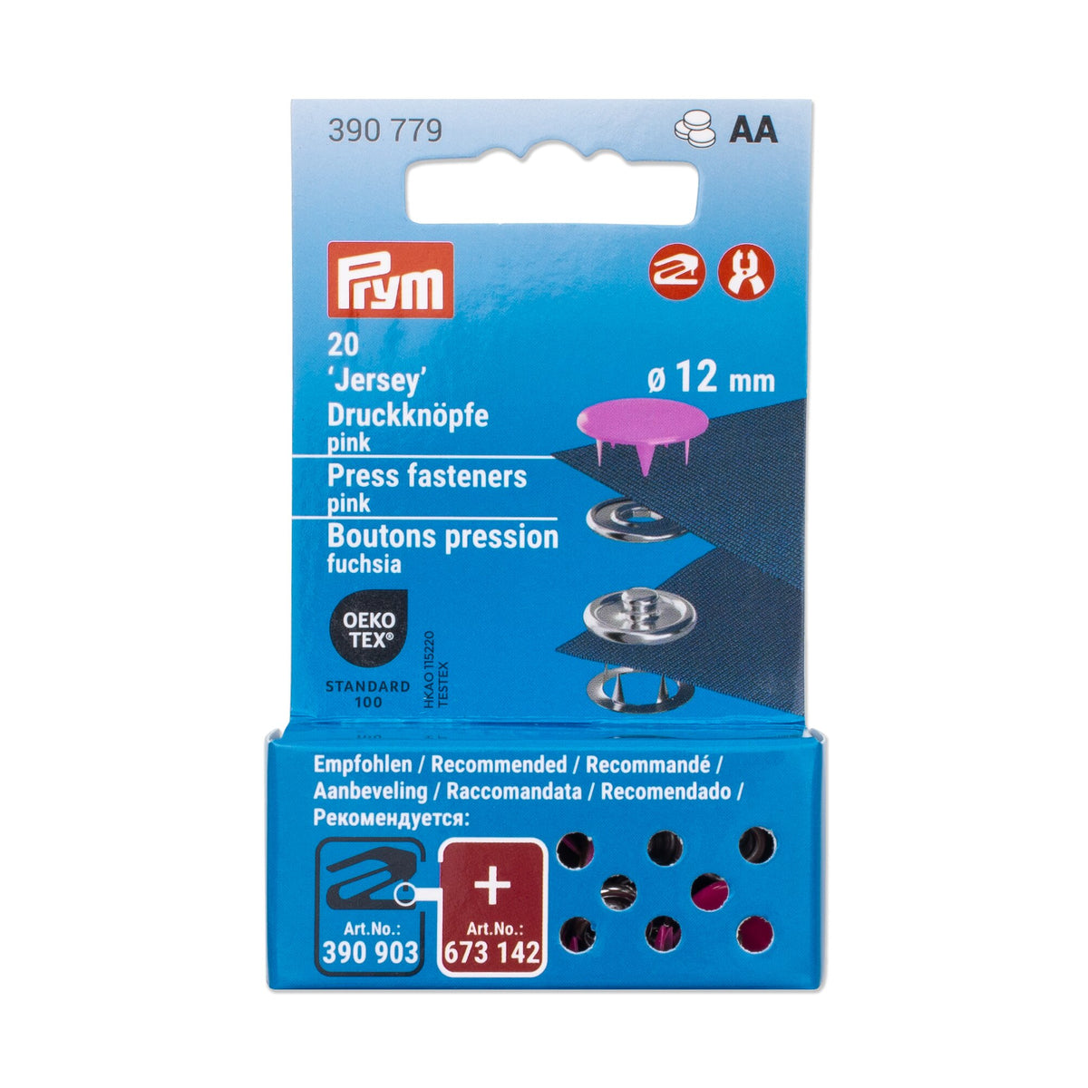 Prym Jersey Press Fasteners, 12mm, Pink