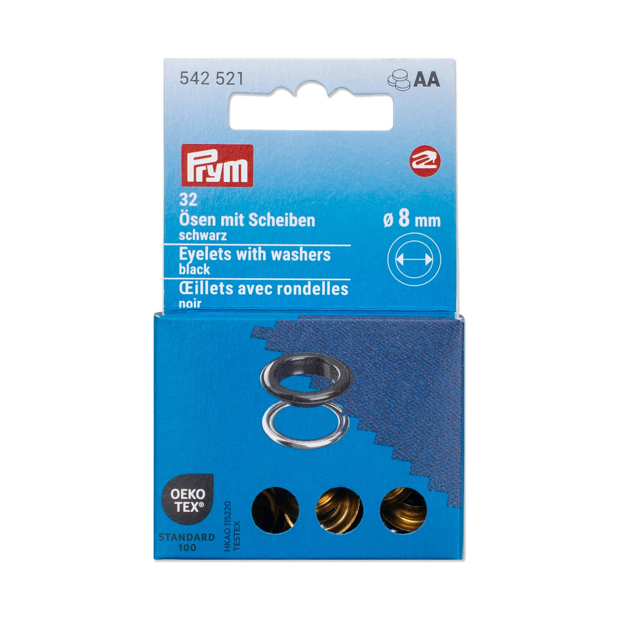 Prym Eyelets with washers, 8 mm, black/silver-coloured