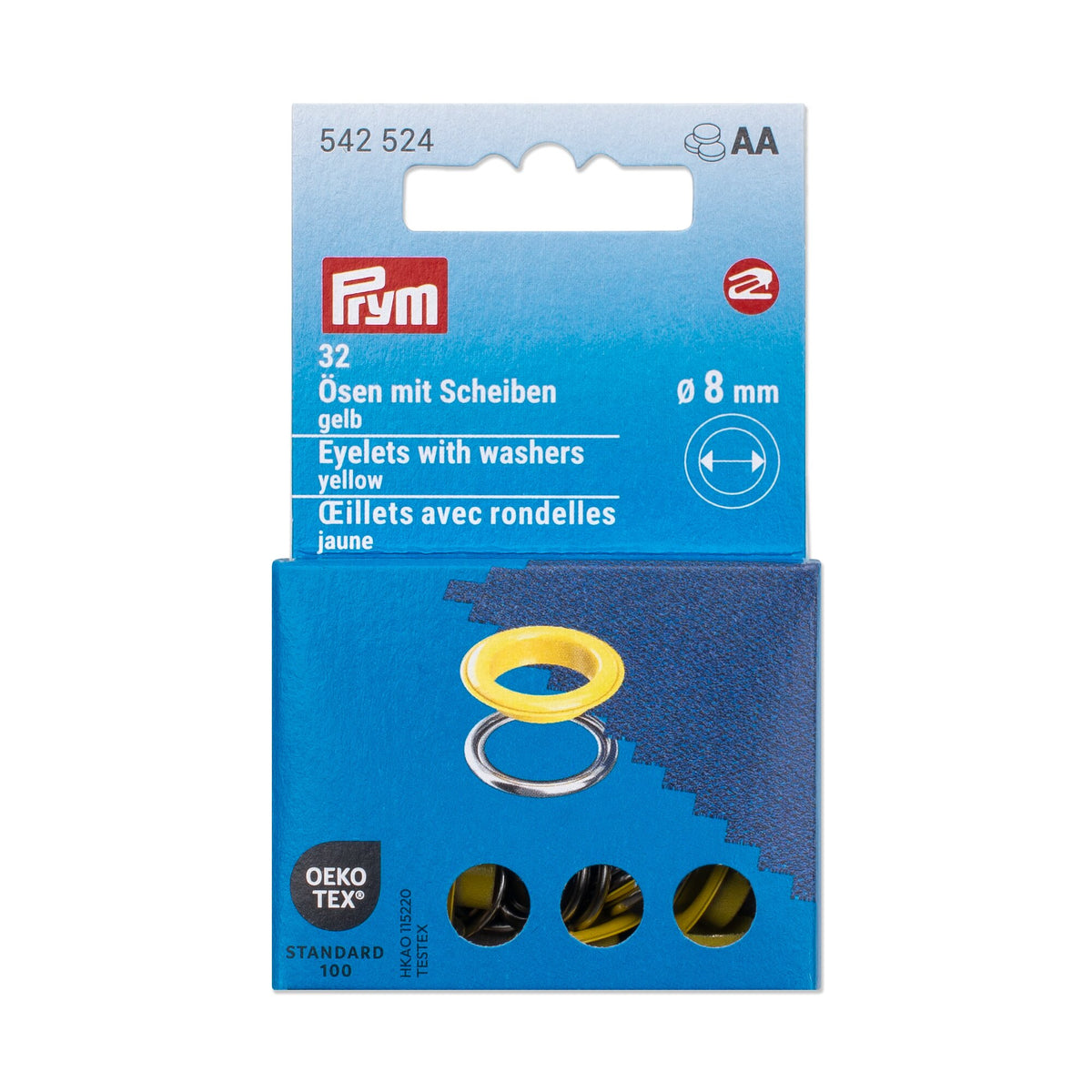 Prym Eyelets with washers, 8 mm, yellow/silver-coloured