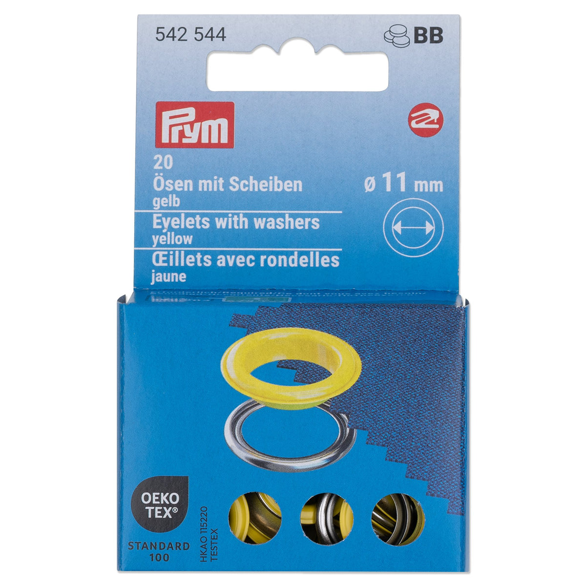Prym Eyelets with washers, 11 mm, yellow/silver-coloured