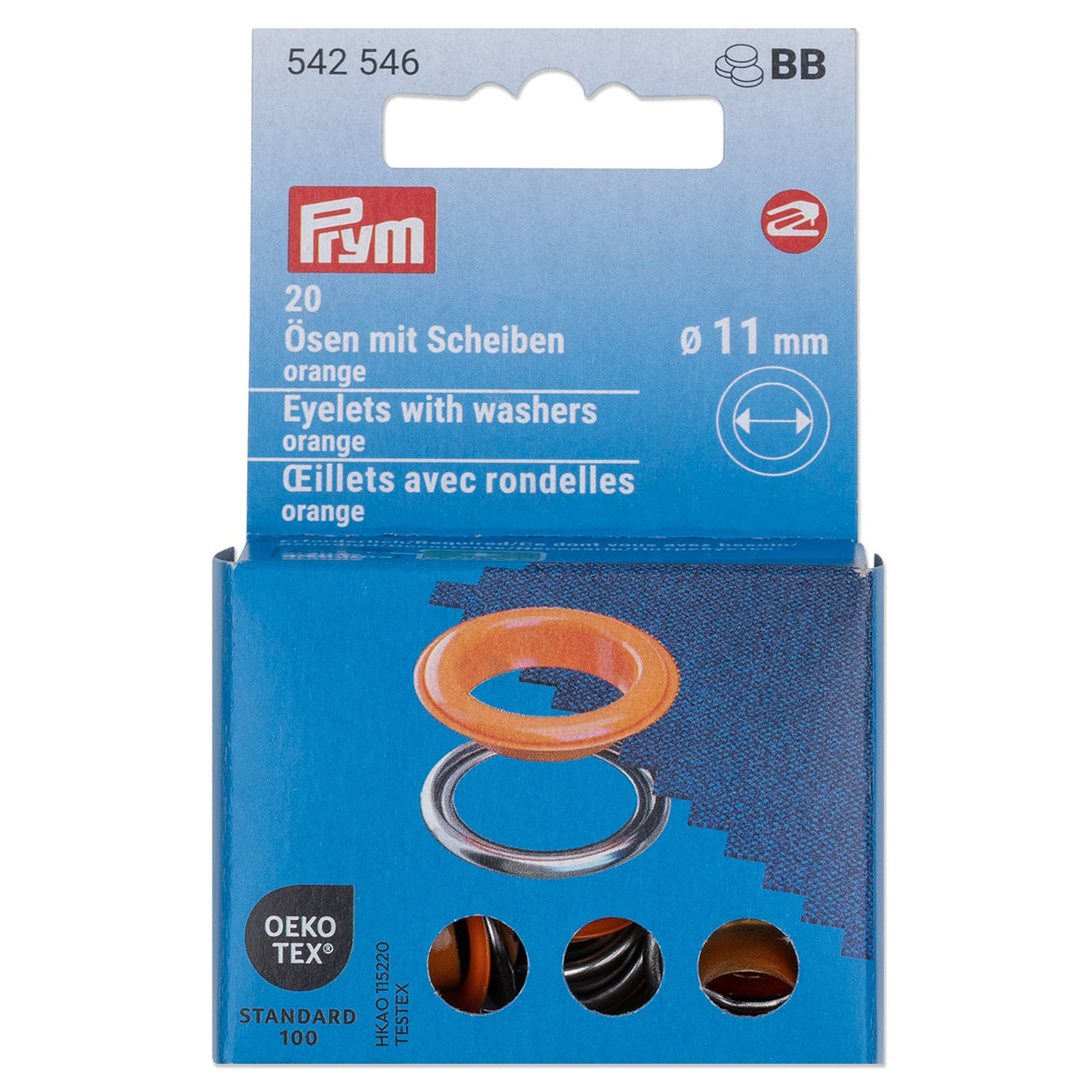 Prym Eyelets with washers, 11 mm, orange/silver-coloured