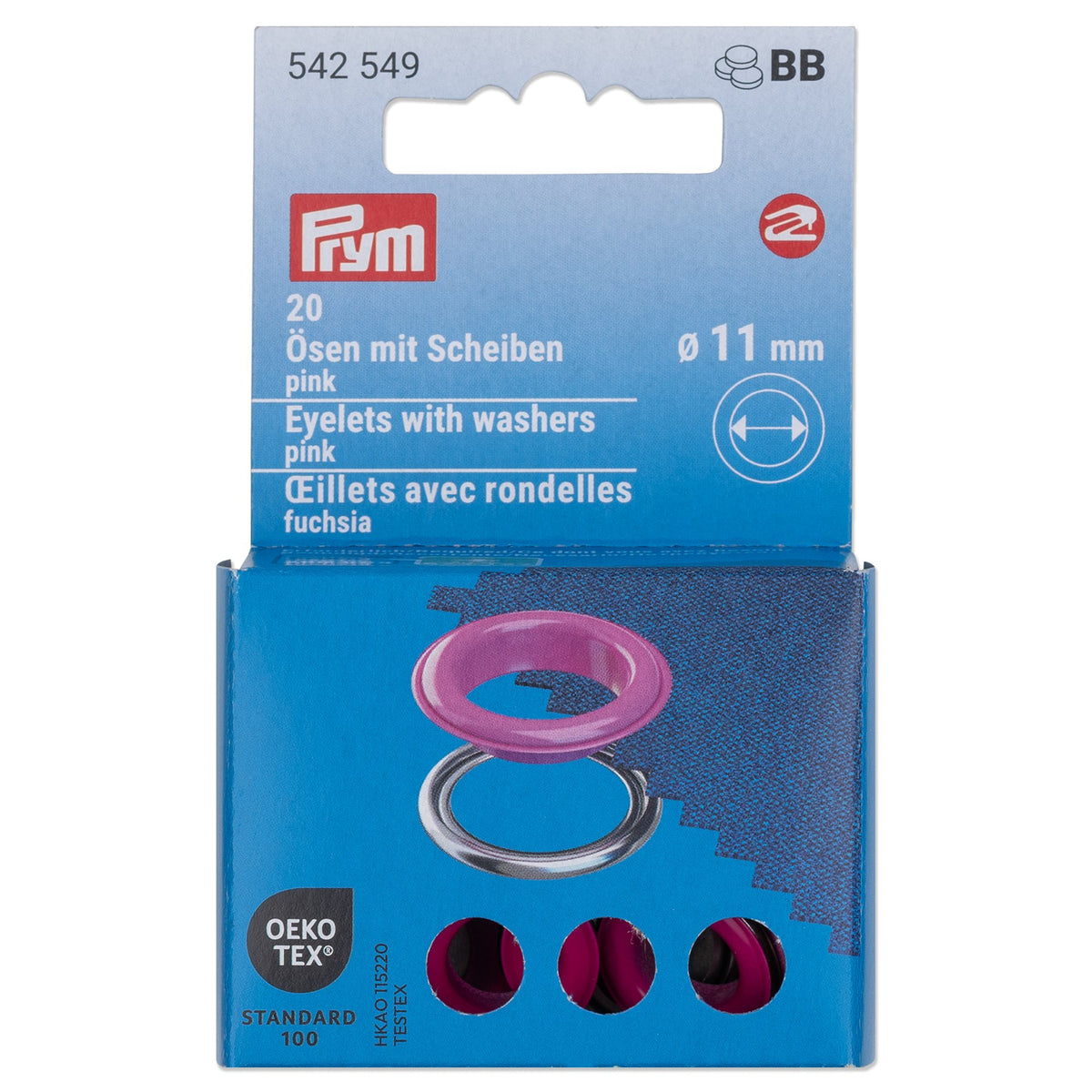 Prym Eyelets with washers, 11 mm, pink/silver-coloured