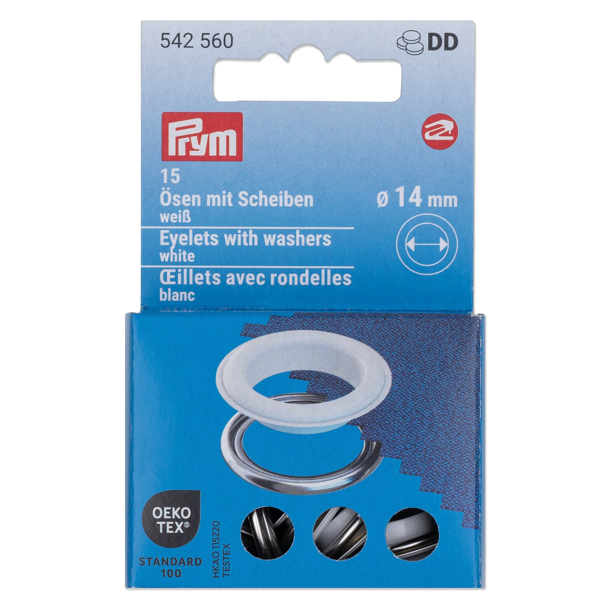 Prym Eyelets with washers, 14 mm, white/silver-coloured