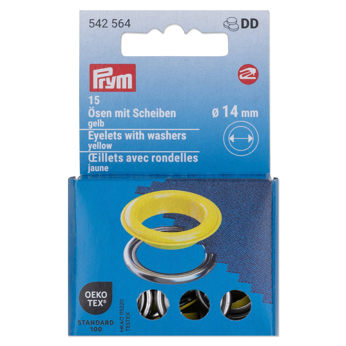 Prym Eyelets with washers, 14 mm, yellow/silver-coloured
