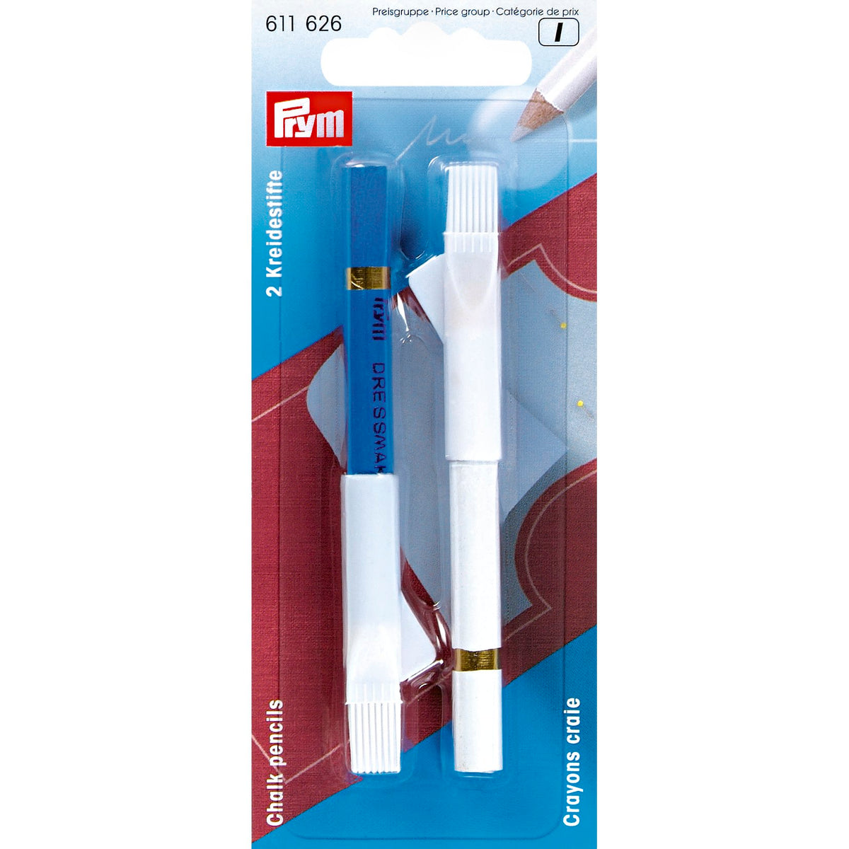 Prym Chalk Pencils & Brush, white/Blue