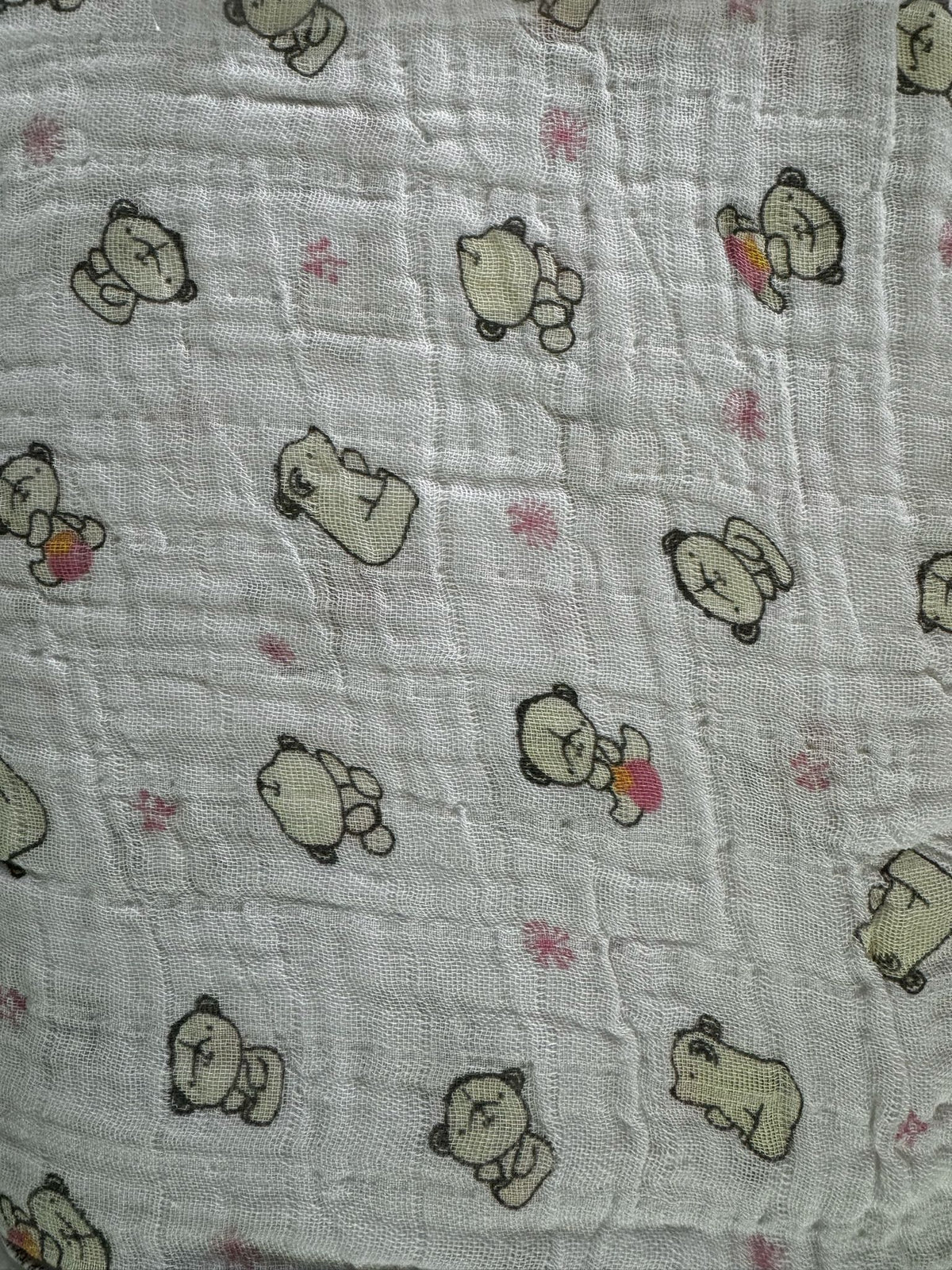Emma & Mila Bear in Pink Mus - Double Gauze Fabric