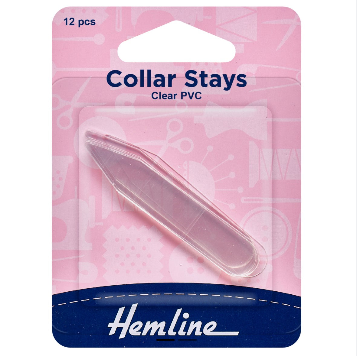 Hemline Collar Stay: Clear: 12 Pieces