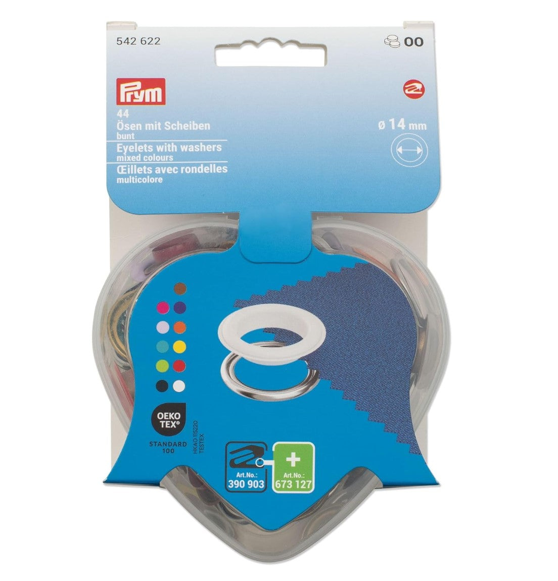 Prym Eyelets with washers, mixed colours, in heart-shaped box, 14mm