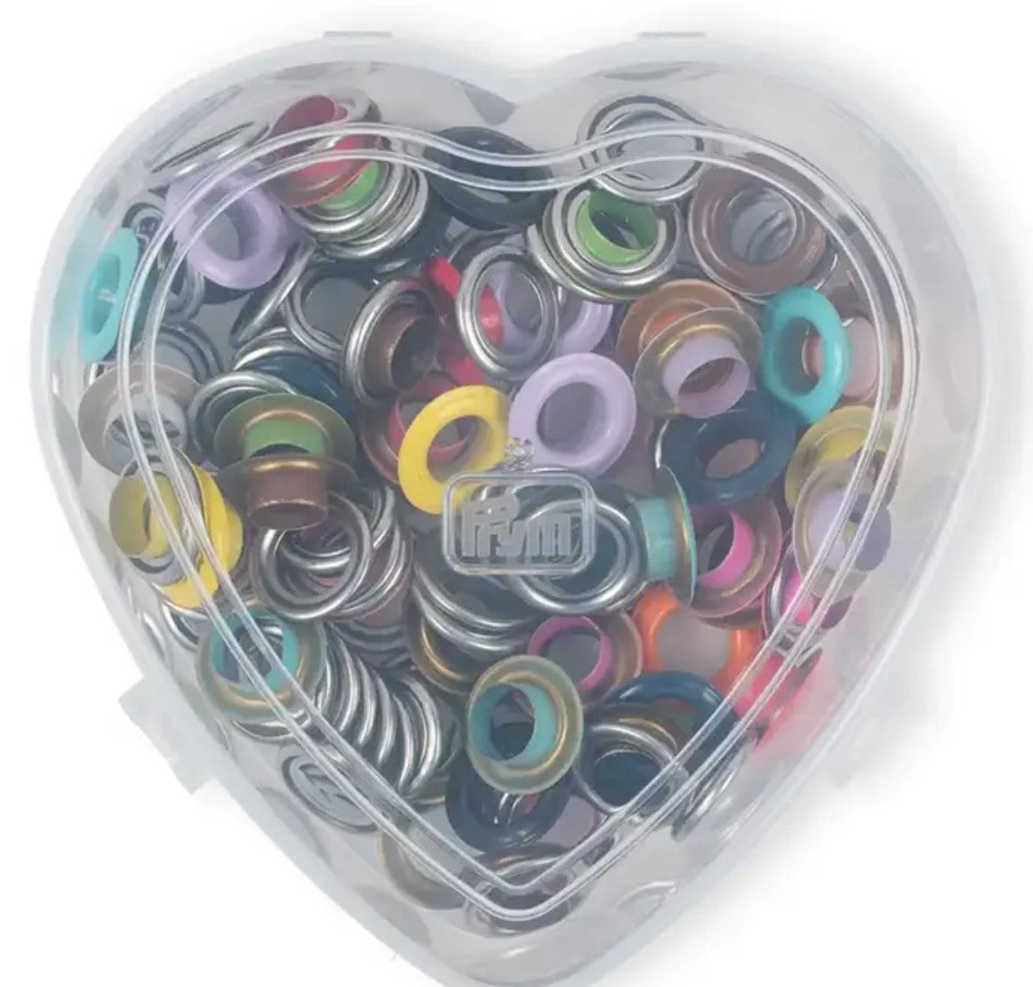 Prym Eyelets with washers, mixed colours, in heart-shaped box, 14mm