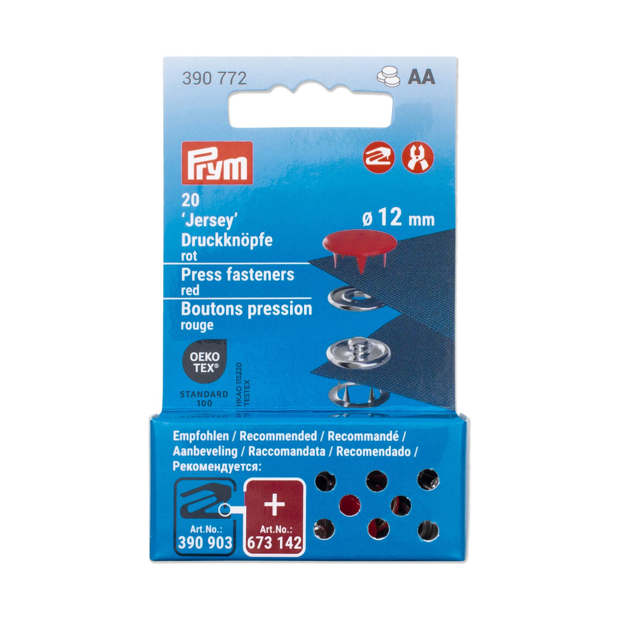 Prym Jersey Press Fasteners, 12mm, Red