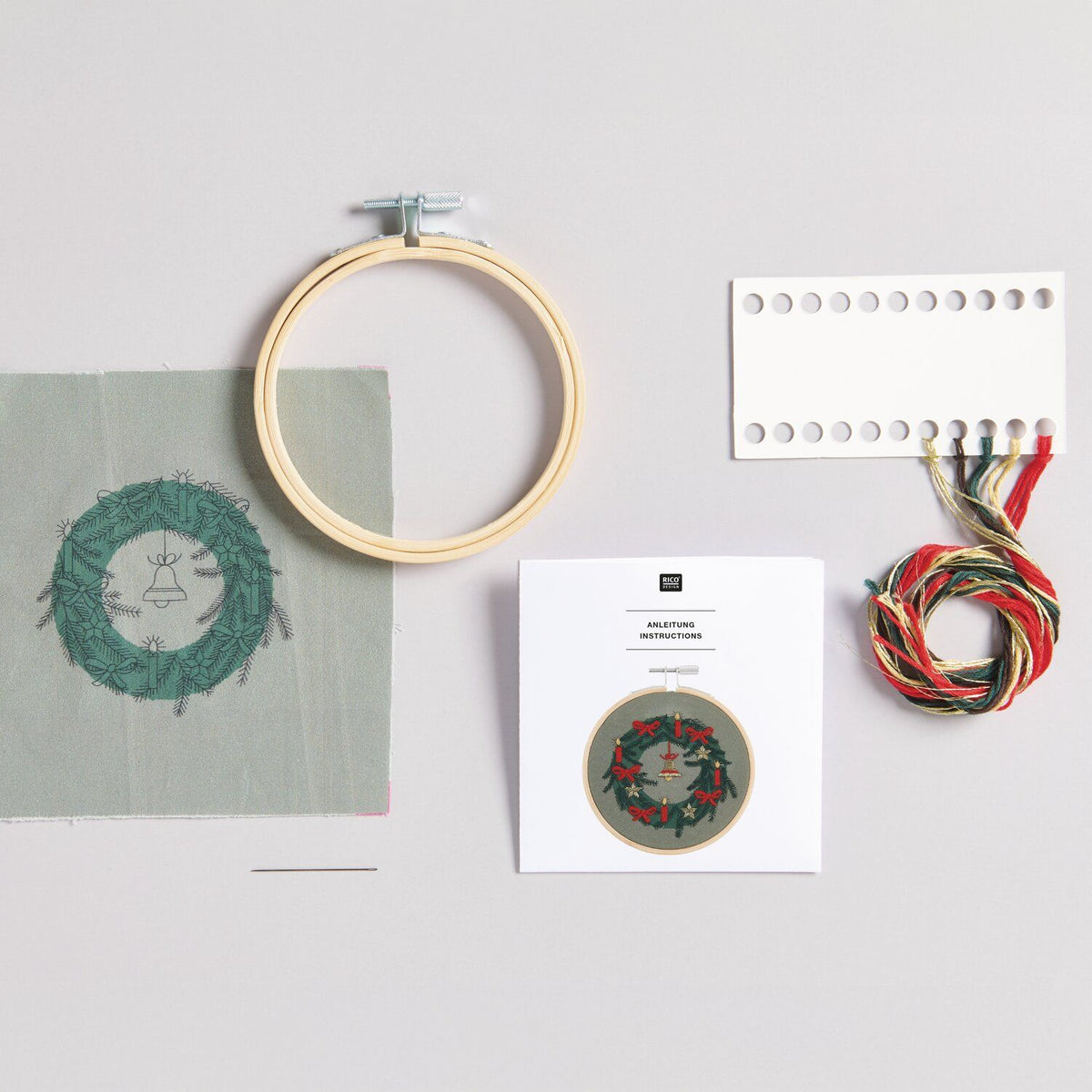 Rico Embroidery kit Christmas wreath (Pre-printed) Ø10cm