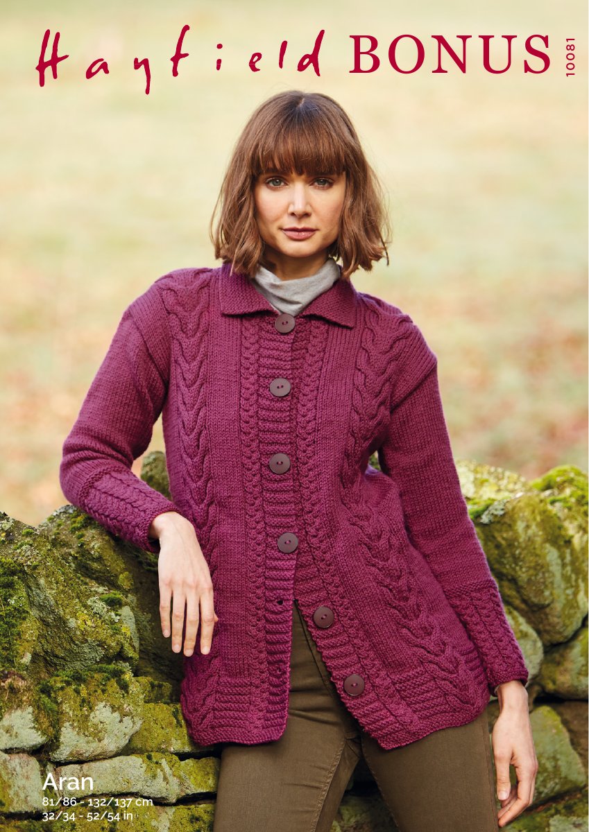 Hayfield 10081 Jacket in Bonus Aran pattern cover