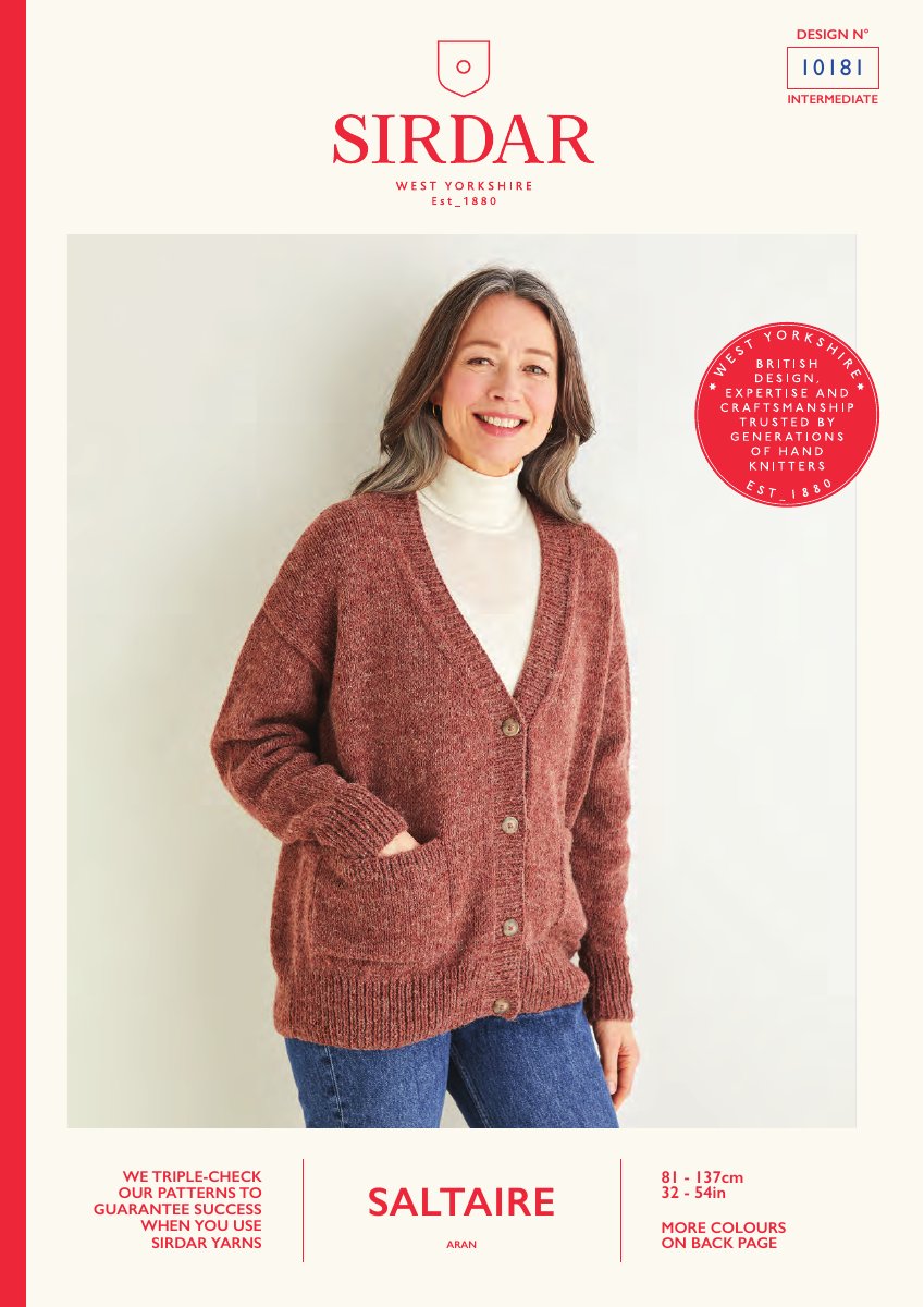 Sirdar 10181 Cardigan in Saltaire Aran pattern cover