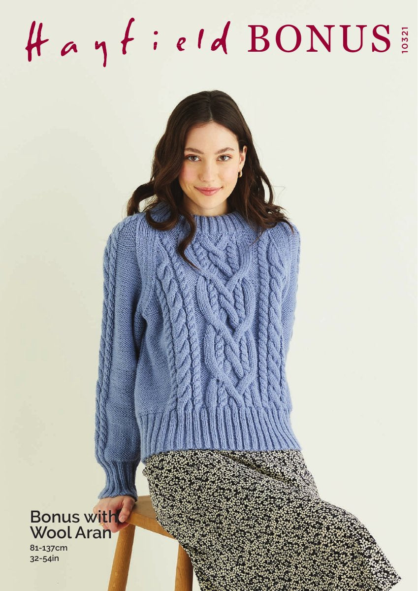 Hayfield 10321 Sweater in Bonus with Wool Aran pattern cover