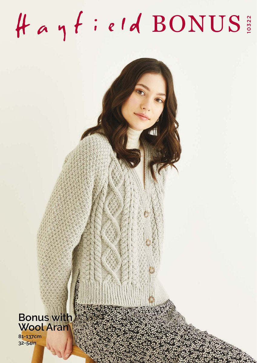 Hayfield 10322 Cardigan in Bonus with Wool Aran pattern cover