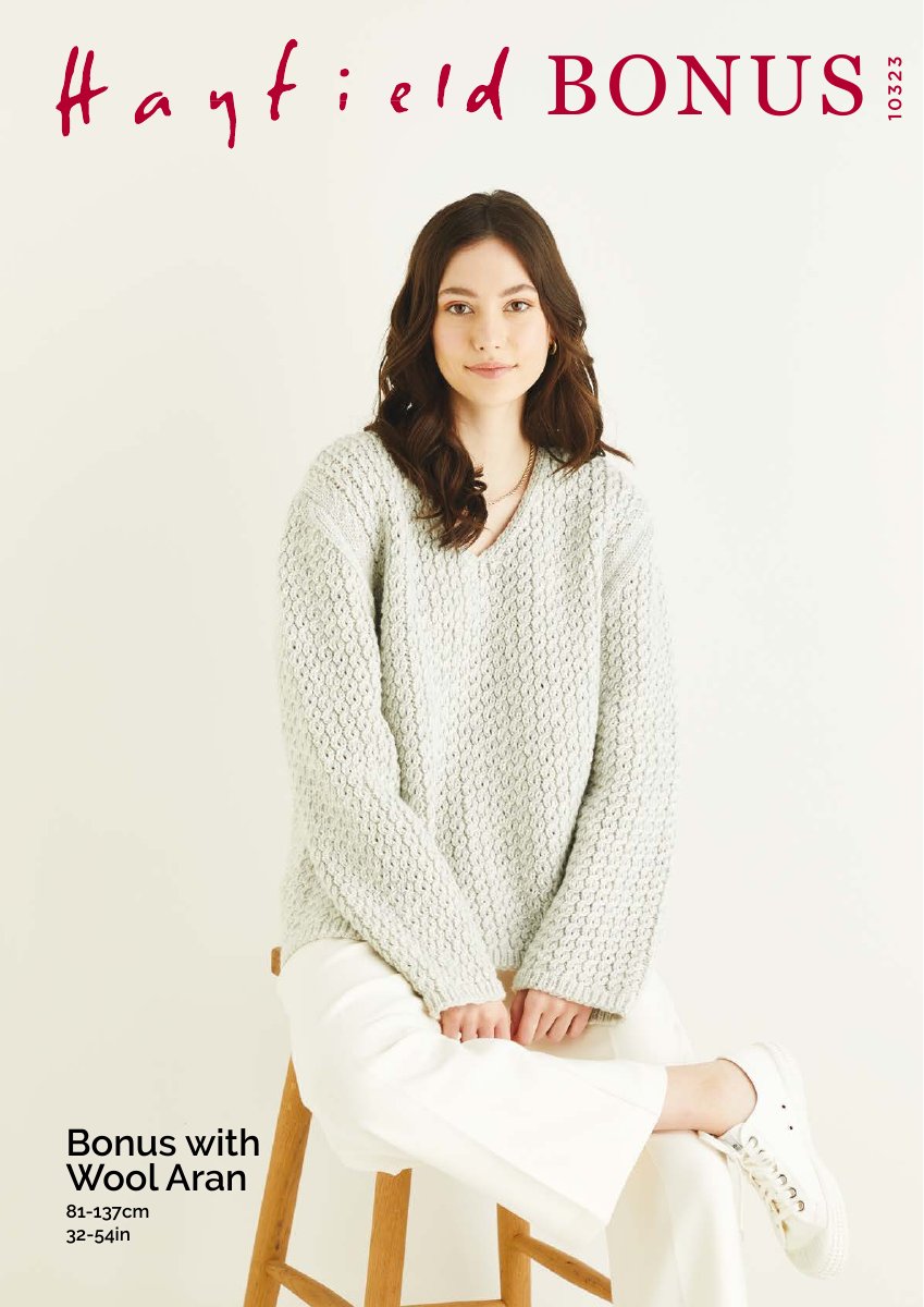 Hayfield 10323 Sweater in Bonus with Wool Aran pattern cover