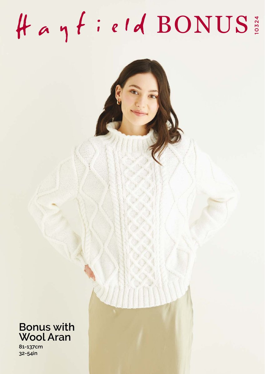 Hayfield 10324 Sweater in Bonus with Wool Aran pattern cover