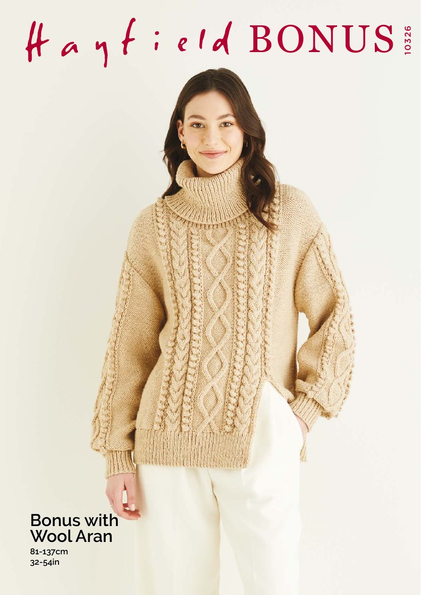 Hayfield 10326 Sweater in Bonus with Wool Aran pattern cover