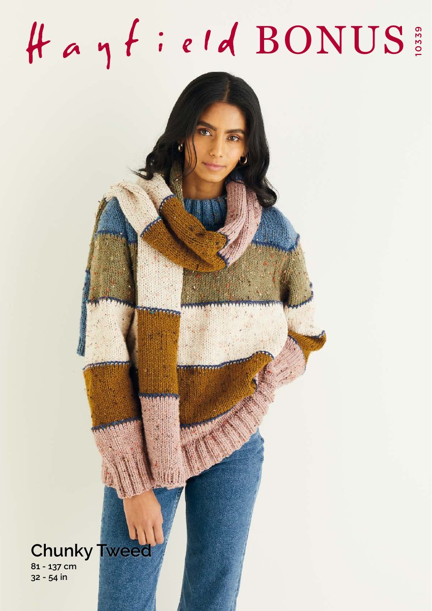 Hayfield 10339 Sweater and Scarf in Bonus Chunky Tweed pattern cover