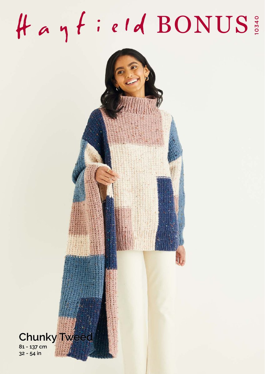 Hayfield 10340 Sweater and Scarf in Bonus Chunky Tweed pattern cover