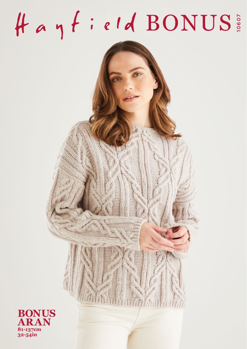 Hayfield 10607 Sweater in Bonus Aran pattern cover