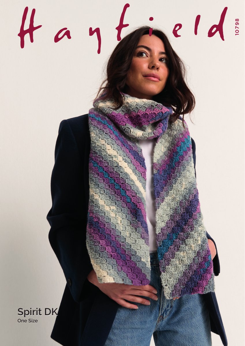 Hayfield 10798 Scarf in Spirit DK pattern cover