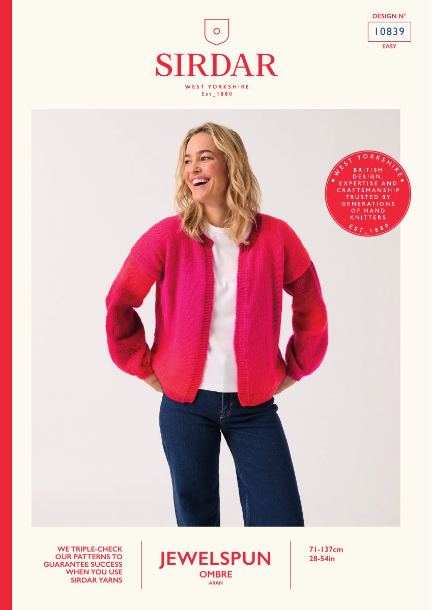 Sirdar 10839 Cardigan in Jewelspun Ombre Aran pattern cover