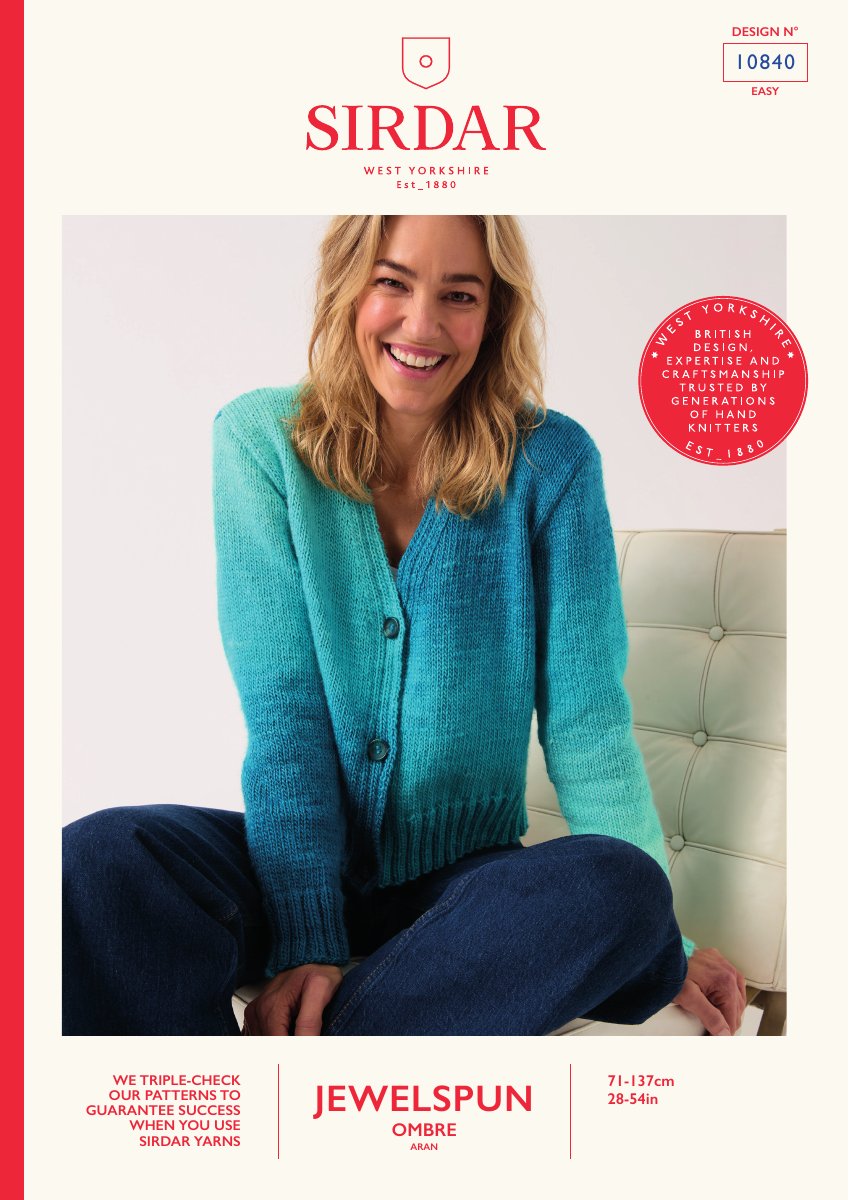 Sirdar 10840 Cardigan in Jewelspun Ombre Aran pattern cover
