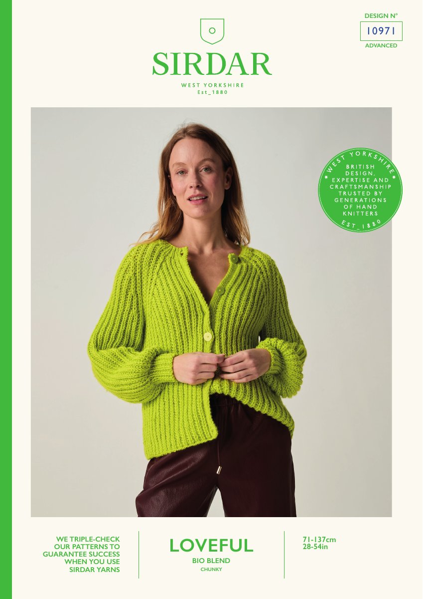 Sirdar 10971 Cardigan in Loveful Bio Blend Chunky pattern cover