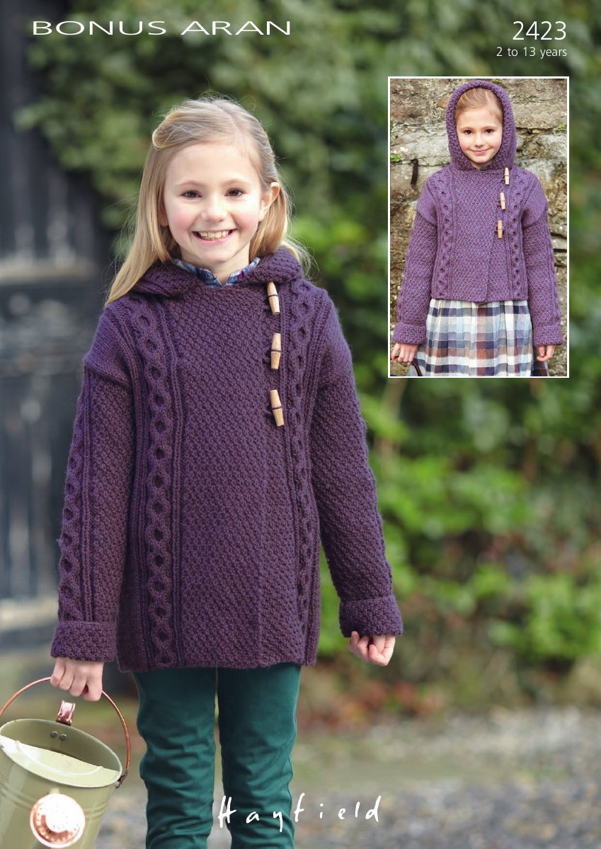 Hayfield 2423 Duffle Coats in Bonus with Wool Aran pattern cover