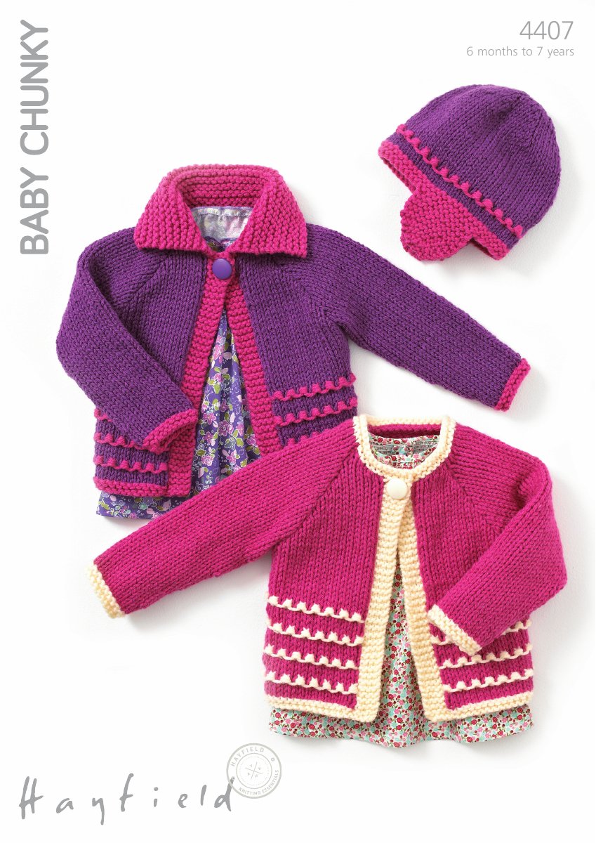 Hayfield 4407 Child's Cardigans and Hat in Baby Chunky pattern cover