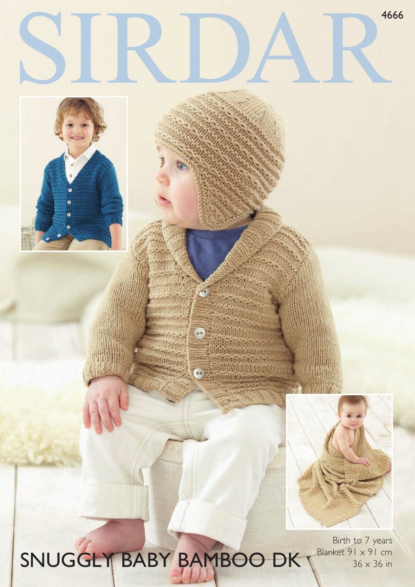 Sirdar 4666 Cardigans, Helmet & Blanket in Snuggly Baby Bamboo DK pattern cover