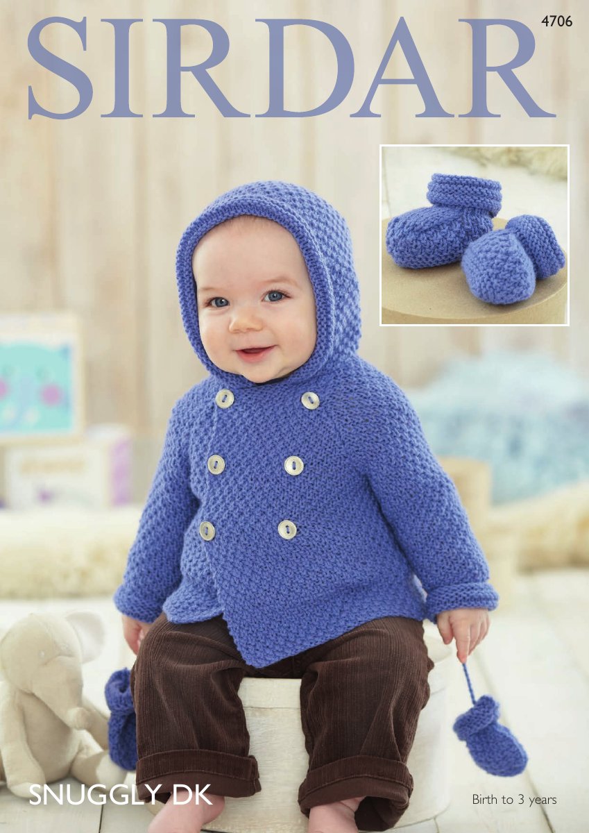Sirdar 4706 Baby Boy's Coat, Mittens and Bootees in Snuggly DK pattern cover