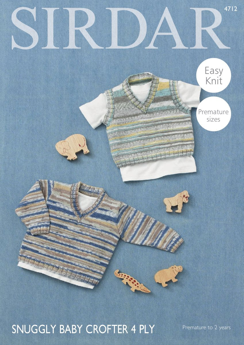 Sirdar 4712 Boy's V Neck Sweater and Tank Top in Snuggly Baby Crofter 4 Ply pattern cover