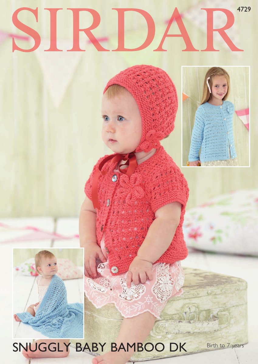 Sirdar 4729 Cardigans, Bonnet and Blanket in Snuggly Baby Bamboo DK pattern cover