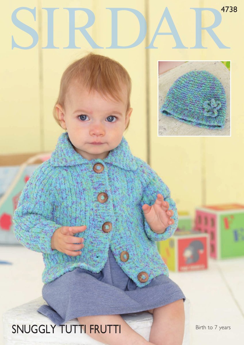 Sirdar 4738 Cardigan and Hat in Snuggly Tutti Frutti pattern cover