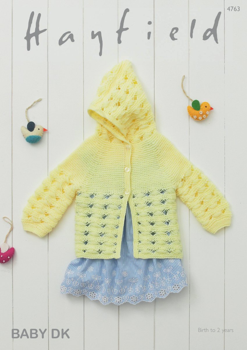 Hayfield 4763 Hooded Matinee Jacket in Baby DK pattern cover