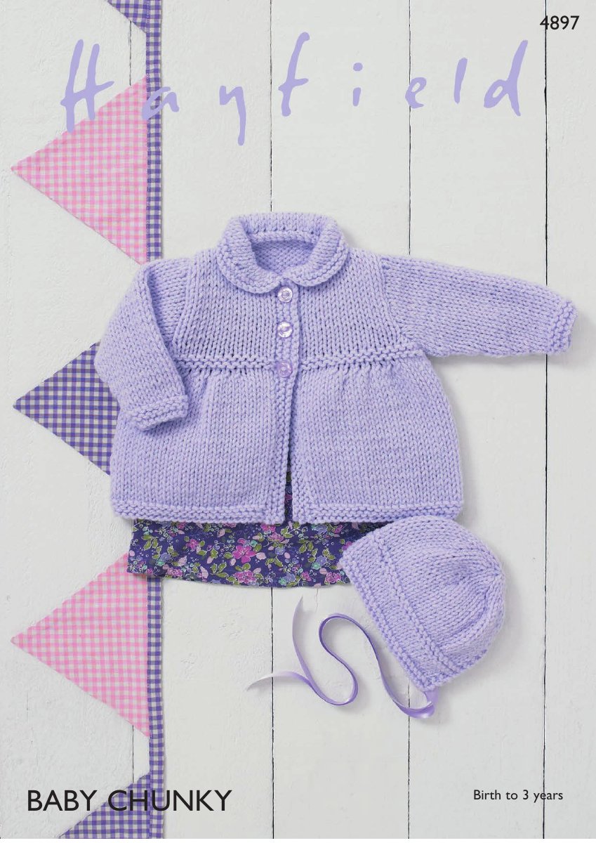 Hayfield 4897 Coat and Bonnet in Baby Chunky pattern cover