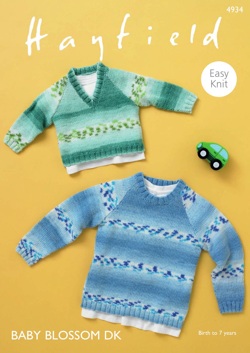 Hayfield 4934 Baby Boy's and Boy's Raglan Sweaters in Baby Blossom DK pattern cover