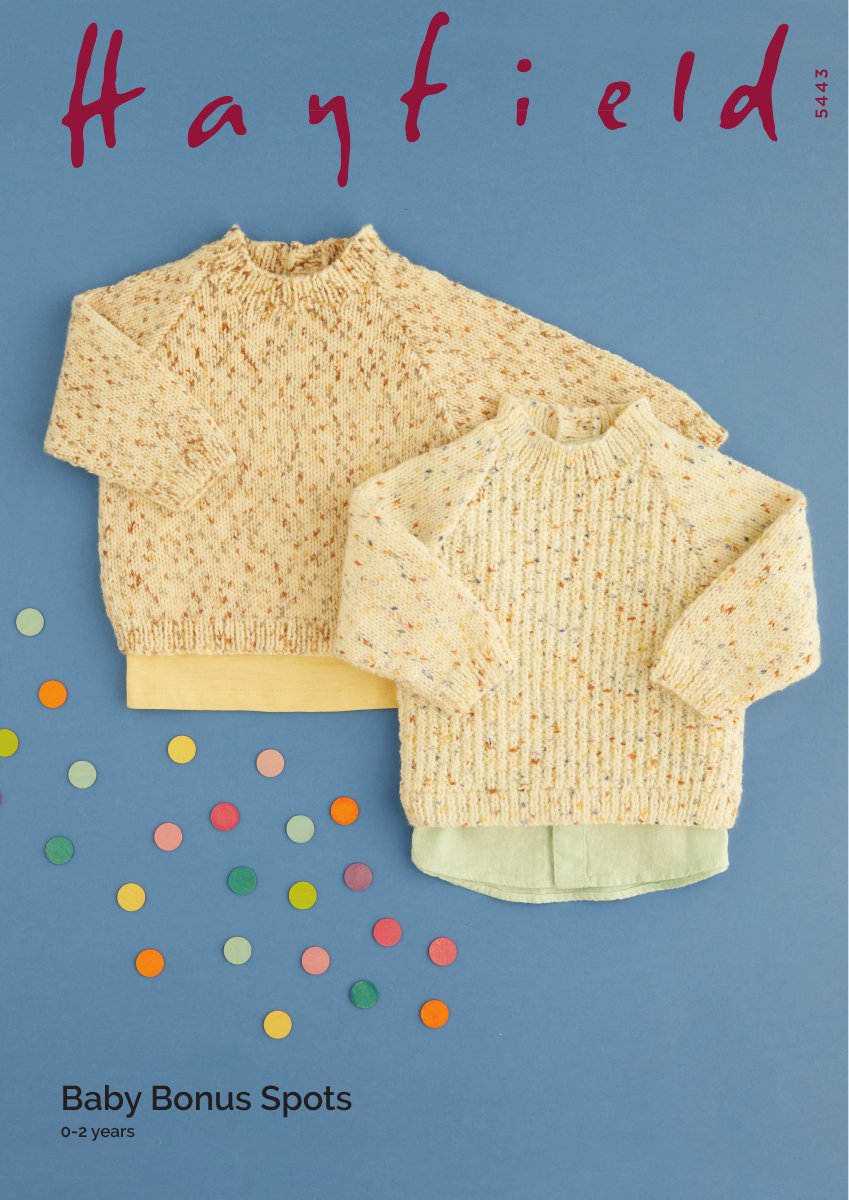 Hayfield 5443 Baby's Sweater in Baby Bonus Spots DK pattern cover